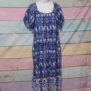Women's Puff Short Sleeve Tiered A Line Dress Small
